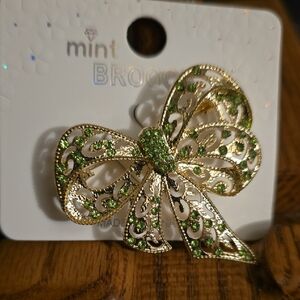 Mint Gold and Green Bow Brooch